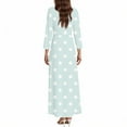 thumbnail image 4 of WTOBBY Women's Vintage Polka Dot Print V-Neck 3/4 Sleeve A-Line Beach Dress, Waisted Midi Sundress with Casual Flowy Skirt for Seaside Outings,Light Blue XL, 4 of 5