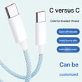 thumbnail image 2 of Blue Dual-Head Type-C Cable, Braided PD 60W Fast Charging for Apple iPhone 15, 25x22cm Size, 2 of 6