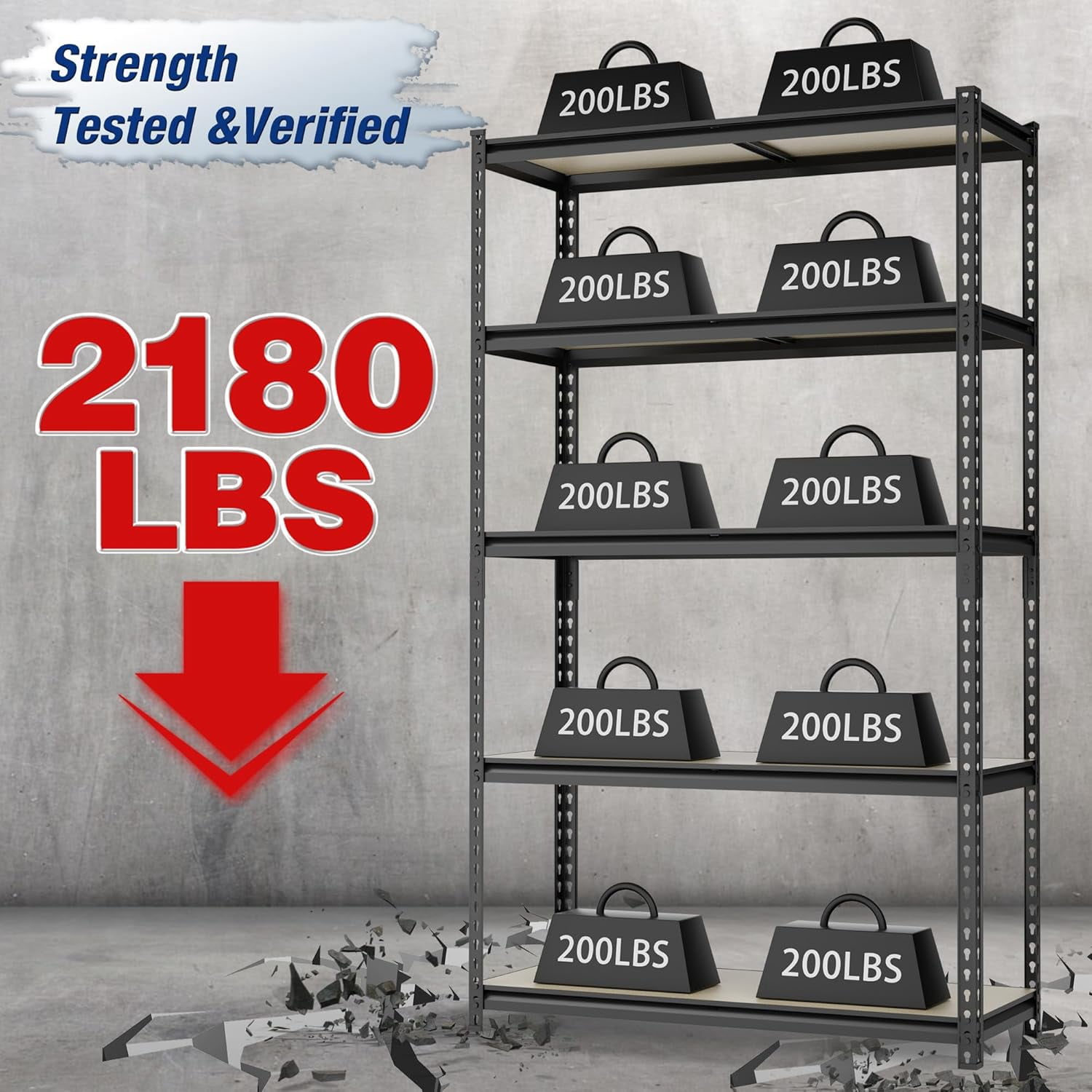WORKPRO 2180 lbs 5-Tier Storage Shelf, 36"W x 12"D x 72"H, Heavy Duty Adjustable Garage Shelving Unit for Garage, Home, Pantry, Black