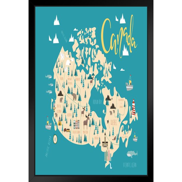 Illustrated Map Of Canadian Provinces Poster Canada Quebec Alberta Kids