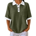 thumbnail image 4 of Josdec Women's Casual Color Block Waffle Knit Polo Shirt Short Sleeve Button Front Top With Pocket for All Seasons S-XXL, 4 of 10