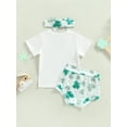 thumbnail image 5 of Blotona Toddler Baby Girl St. Patrick's Day Suits Letter Print Short Sleeve Crew Neck T-Shirts Green Clover Print Shorts Bow Headband Irish Day 3Pcs Set, 5 of 10