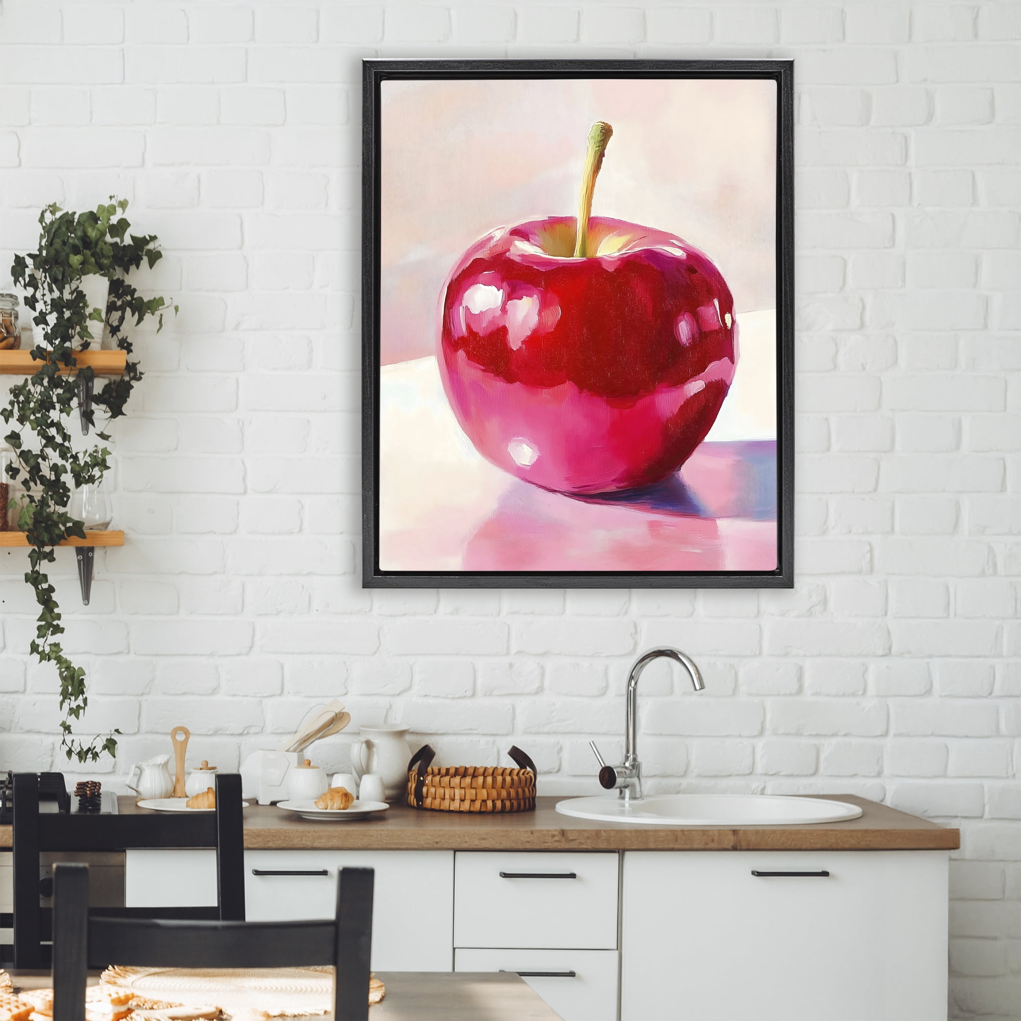 Stupell Industries Shiny Red Apple Reflection Black Framed Floater Canvas Wall Art, design by The Prints Vibe