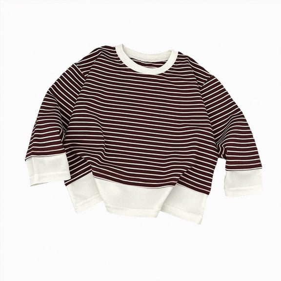Nwiuh Toddler Boy Girl Cotton Crewneck Sweatshirt Kids Lightweight Long Sleeves with Stripe Fall Fashion Tops (Coffee, 5-6 Years)