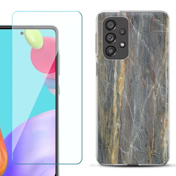 Slim-Fit Gel TPU Phone Case for Samsung Galaxy A33 5G, with Tempered Glass Screen Protector, by OneToughShield ® - Marble/Camo
