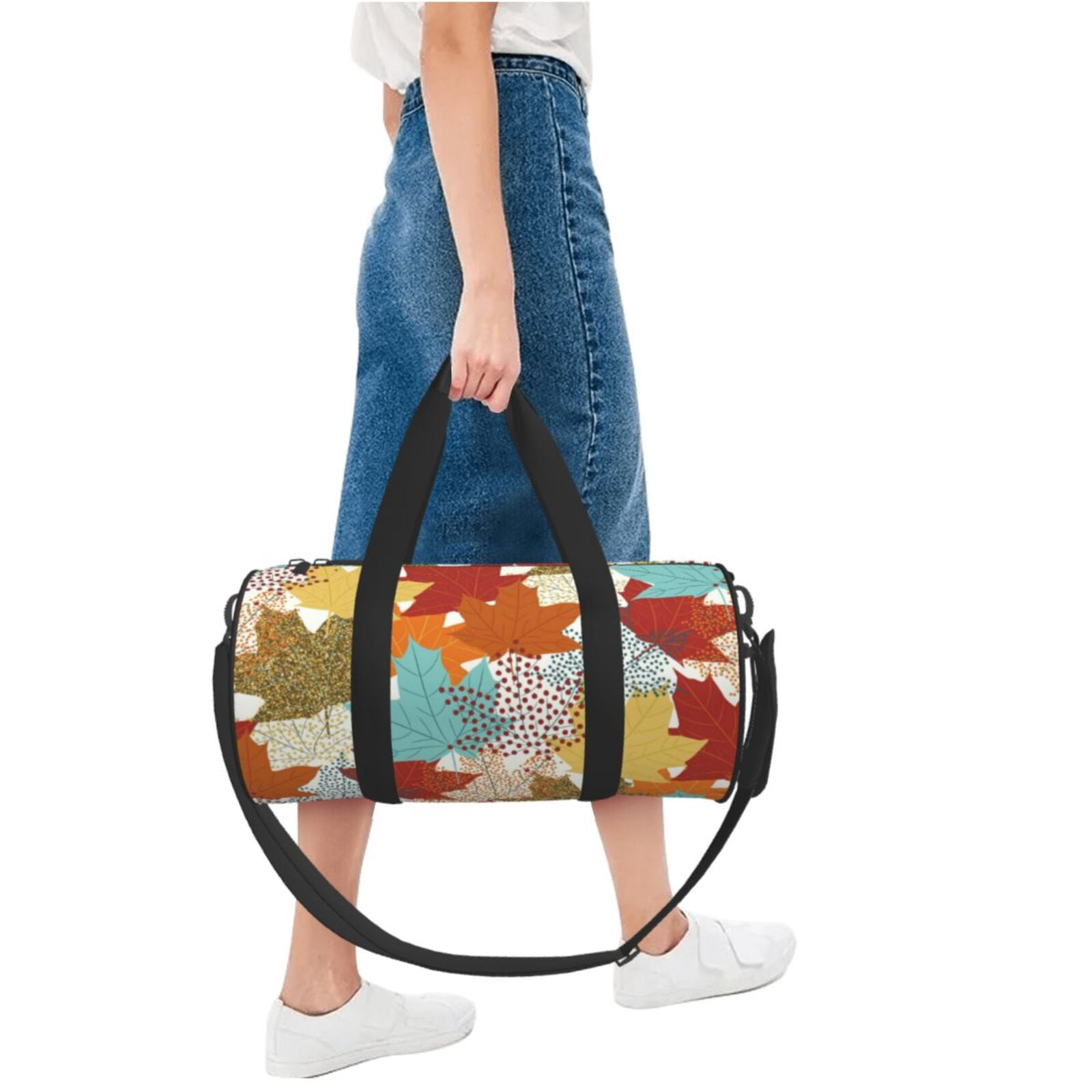 Vsdgher Fall Maple Leaves 45L Foldable Duffel Bag, Sports Gym Bag,Overnight Bag, Portable Weekender Bag for Airplanes
