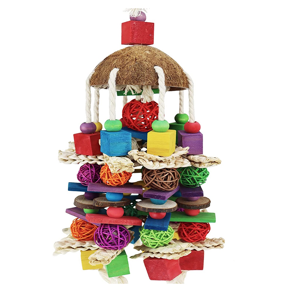 Large Parrot Bird Toys Natural Wood Bird Block Toys Bird Chewing Toy