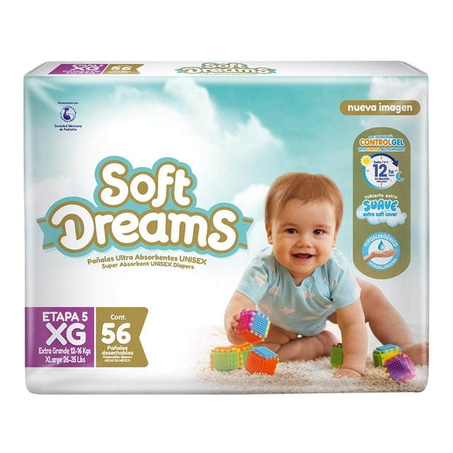 Pañales Soft Dreams etapa 5 talla extra grande unisex 56 pzas