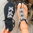 thumbnail image 2 of HomeDM Women's Flat Sandals Open Toe Elastic Ankle Strap Thong Sandals Dressy Bohemian Summer Beach Slides, Black Size 9, 2 of 9
