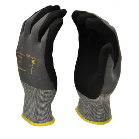 G & F EndurancePro Seamless Knit Nylon Gloves with Micro-foam Nitrile-Coated Palm, Men\'s X-Large, Black