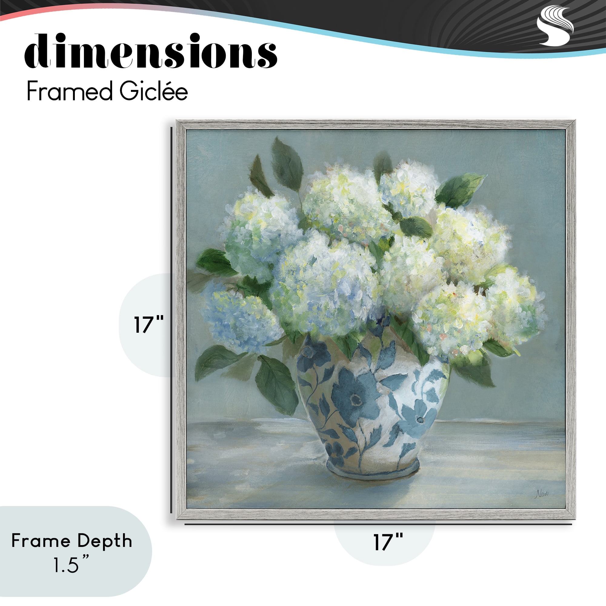 Stupell Industries Hydrangeas in Elegant Vase Gray Framed Giclee Art, design by Nan