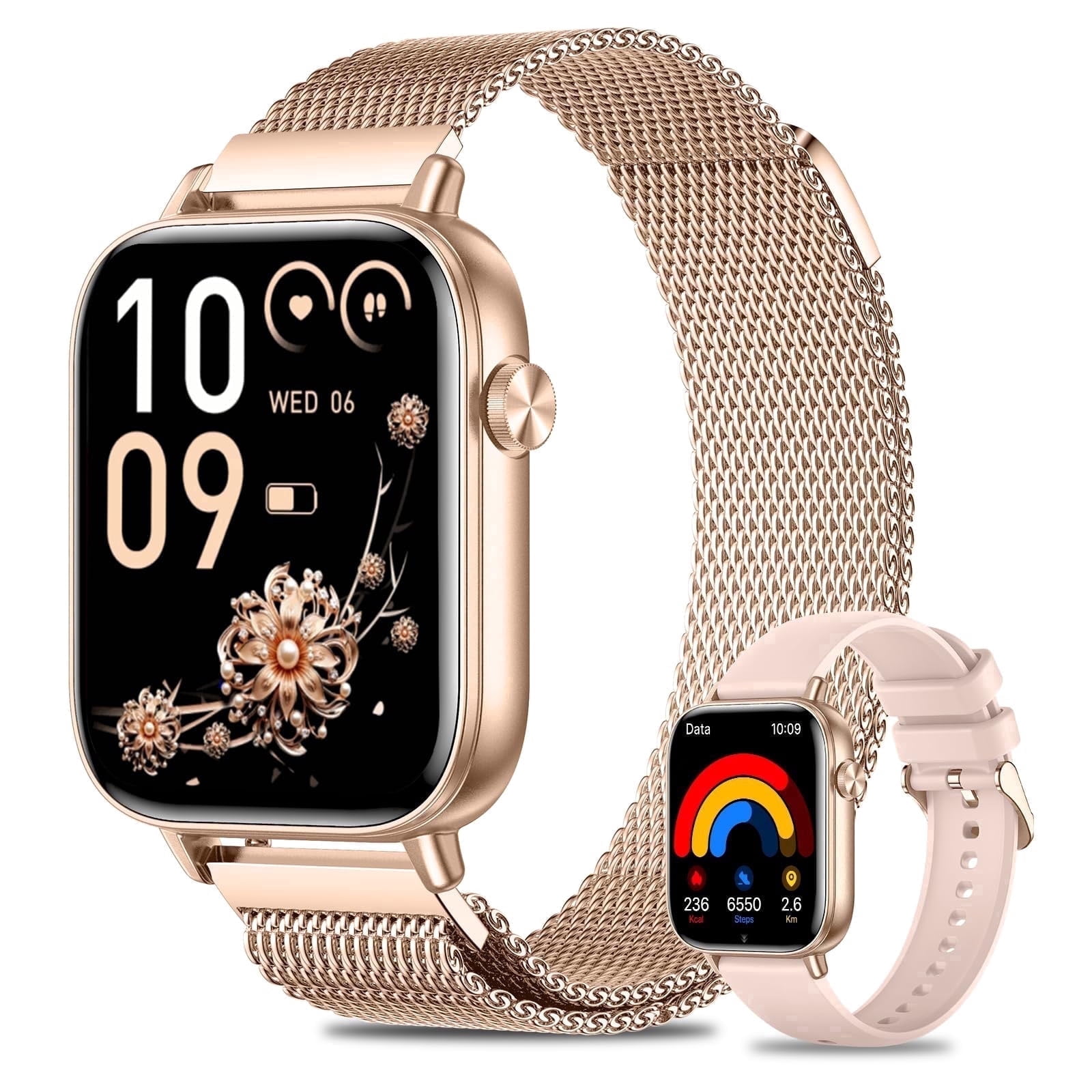 Smart Watches for Women,1.83" HD Fitness Tracker with 2 Bands,Answer/Make Calls Smart Watch,Sleep/Step Tracking,100+ Sport Modes,Smartwatch Android/iPhone Compatible Gift (Rose Gold)