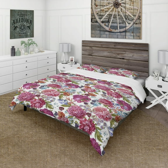 Designart 'Blooming Burgundy Peonies' Floral Duvet Cover Set
