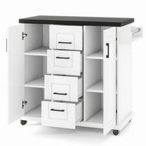 Rolling Kitchen Island Cart on Wheels with Storage Cabinets