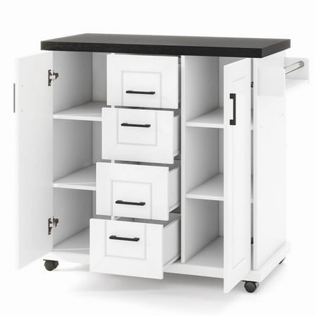 Rolling Kitchen Island Cart on Wheels with Storage Cabinets