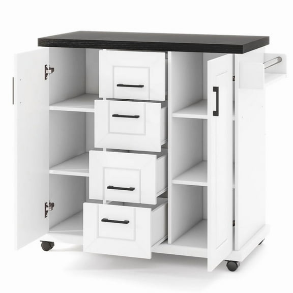 Rolling Kitchen Island Cart on Wheels with Storage Cabinets