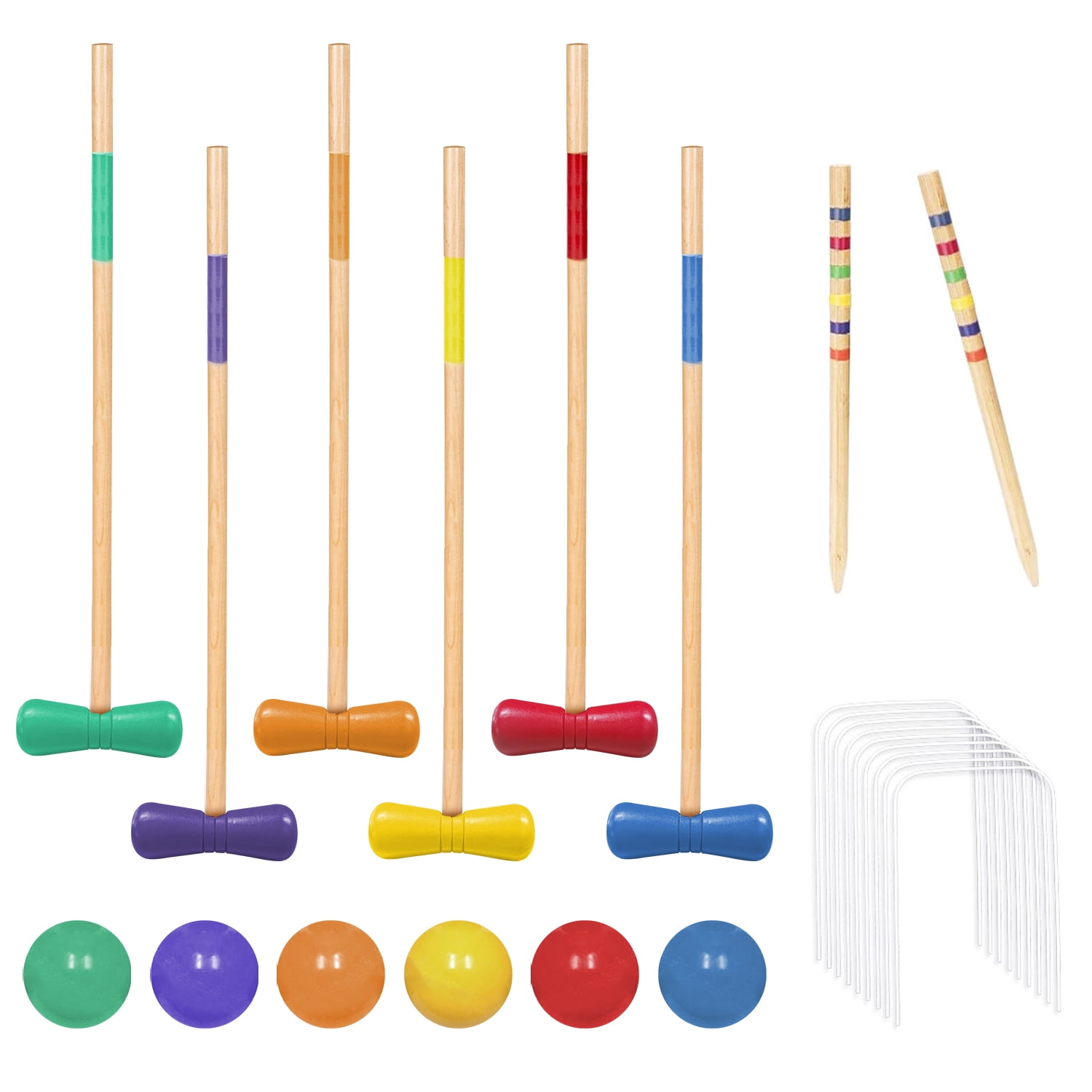 SUGIFT 6Person 32" Croquet Set Multicolor Wooden Croquet
