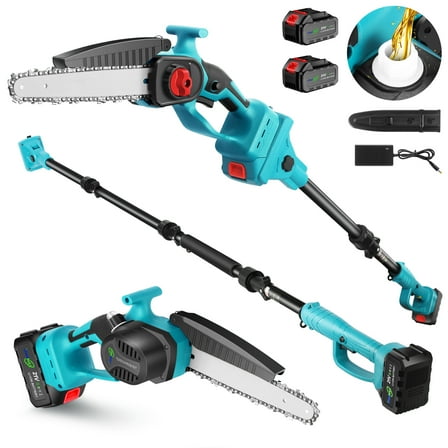 2-in-1 Cordless Pole Saw & 8 Inch Mini Chainsaw with Carrying Bag, 2×21V 3000mAh Rechargeable Batteries, Lightweight (7.3 lbs), 14FT Max Reach Electric Pole Saw for Tree Trimming, Branch Cutter