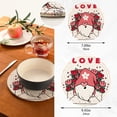 thumbnail image 3 of GZHJMY Valentine's Day Cute Gnome Heat Resistant Trivets Potholders 2PCS, Round Cotton Weave Handmade Pot Holder, Non-Slip Hot Mats Kitchen Dining Plate Mat36 for Kitchen Pans Bowl Teapot, 3 of 7