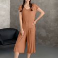 thumbnail image 2 of Modal Pajamas for Women Super Soft Pajama Sets Cooling Short Sleeve Top Capri Pants Pjs Breathable, Moisture-Wicking Sleepwear Summer Pjs Comfy Lounge Set Summer Fall Outfit, 2 of 7