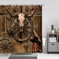 thumbnail image 3 of Rustic Barn Door Shower Curtain, Farmhouse Bull Skull Bath Curtain, Hunting Lodge Cabin Western Country Vintage Countryside Wood Board Cloth Shower Curtains Bathroom Accessories with Hooks, 72X72in, 3 of 5