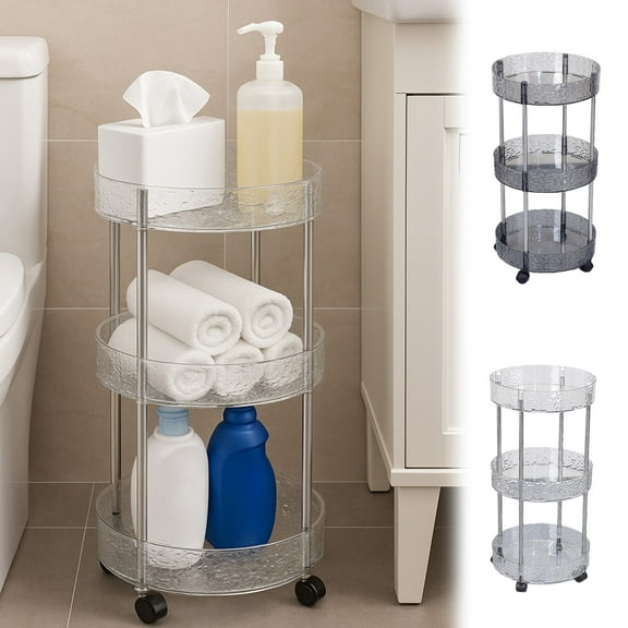 mtvxesu 3-Tier Rolling Storage Cart, Plastic Utility Organizer For Kitchen, Bathroom & Living Room, Multi-Layer Transparent Shelving Unit, 1-Piece