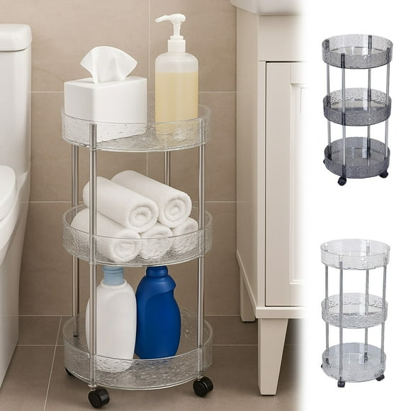 Estantes De Plástico Estantería de tres niveles con ruedas, 3 capas, de plástico transparente gris, para organizar la cocina, el baño y el salón (1 unidad) Rkxzt