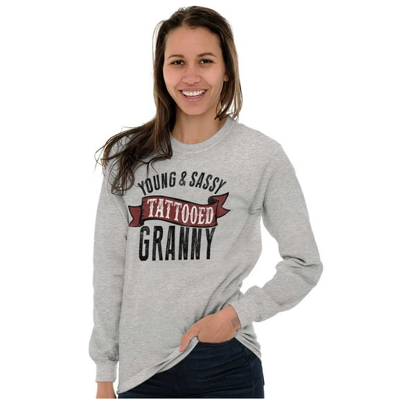 Sassy Tattooed Granny Funny Grandma Women Plus Size Long Sleeve Graphic Tee Brisco Brands 2X