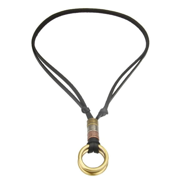 Adjustable Leather Cord Chain Men Vintage Pendant Necklace - Black