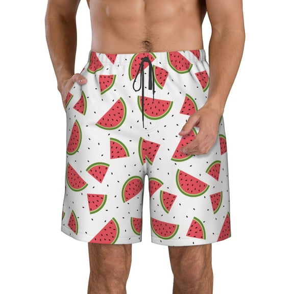 Vsdgher Hand Drawn Watermelon Men's Beach Shorts, Surfing shorts, Swim trunks, Quick Dry Swim Trunks for Surfing Beach Fun -Small
