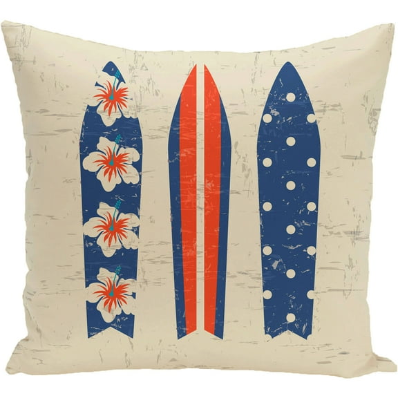 Simply Daisy 16" x 16" Triple Surf Geometric Print Outdoor Pillow, Blue-Orange