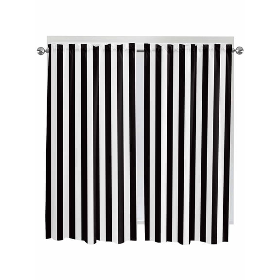 Bedroom Curtains 63 Inches length, Simple Black White Stripes Window Treatment Curtain Drapes, Modern Stripes Rod Pocket Curtain Panels for Living Room Kitchen, 42"x63", 2 Panels