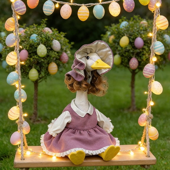 Easter Porch Goose Outfit – Purple Lace Dress Costume for Yard Goose Statue – Holiday Garden Decoration for Outdoor Porch, Lawn or Easter Display