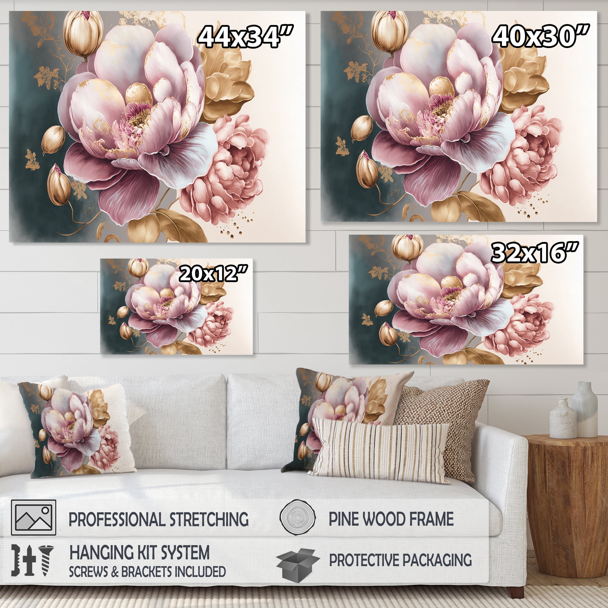 Designart Pink And Gold Orchid Flower I Canvas Wall Art