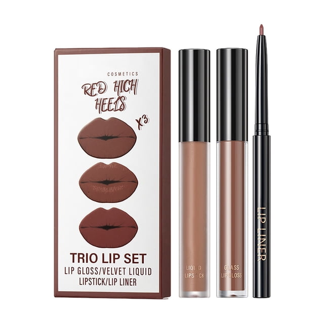 Mattes Lip Gloss Trios Set Non Sticky Non Fading Moisturizing And Nourishing With Precise Lip Liner 3ml