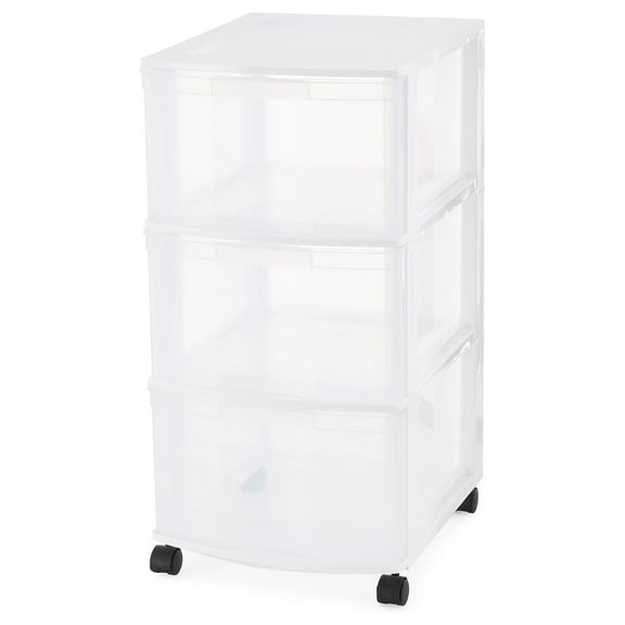 3-Drawer Organizer Cart, Plastic Drawer Storage, White 1 Pack