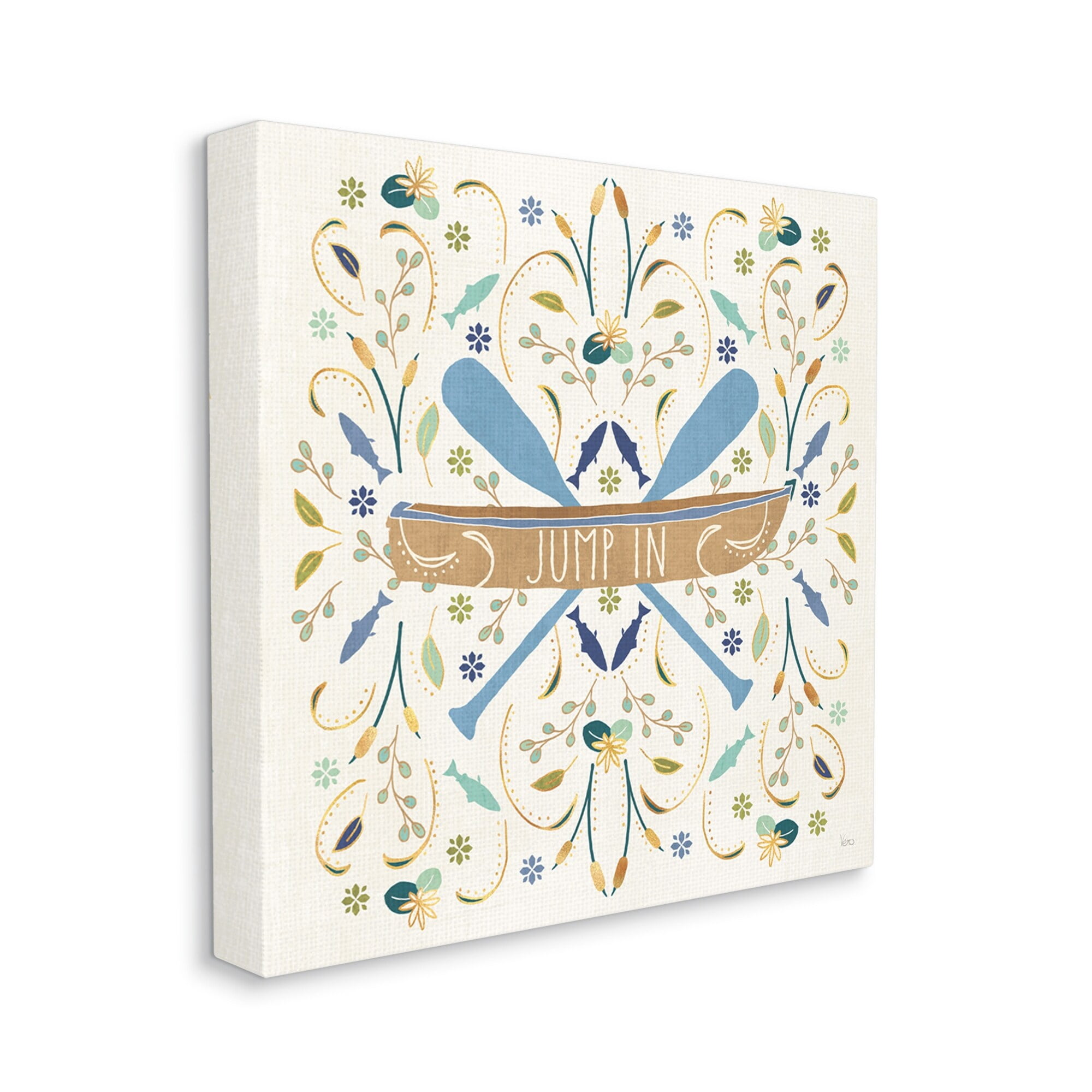 Stupell Industries Jump In Botanical Patterned Canoe Boat Crossed Ores Graphic Art Gallery Wrapped Canvas Print Wall Art, Design by Veronique Charron