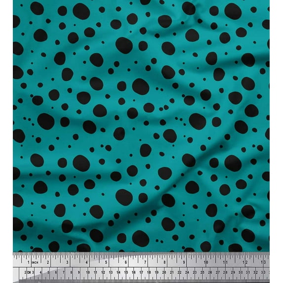 Soimoi Green Viscose Chiffon Fabric Black Dots Print Fabric by the Yard 42 Inch Wide