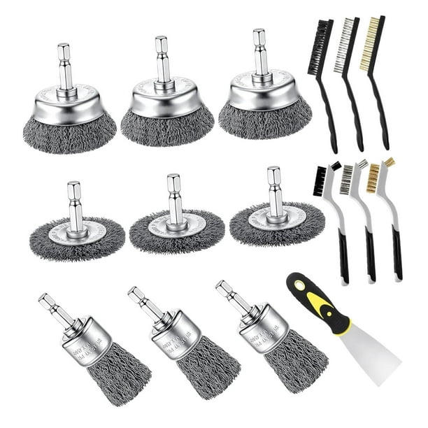 Cepillo de alambre con cerdas de nailon, latón y acero inoxidable de 1/4 de pulgada, con vástago hexagonal, para limpieza de cocina, para cobertizos,