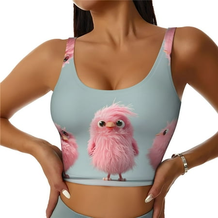 Sports Bras for Women - Adorable Pink Fluffy Birds Seamless Yoga Bra Workout Crop Top with Removable Pads
