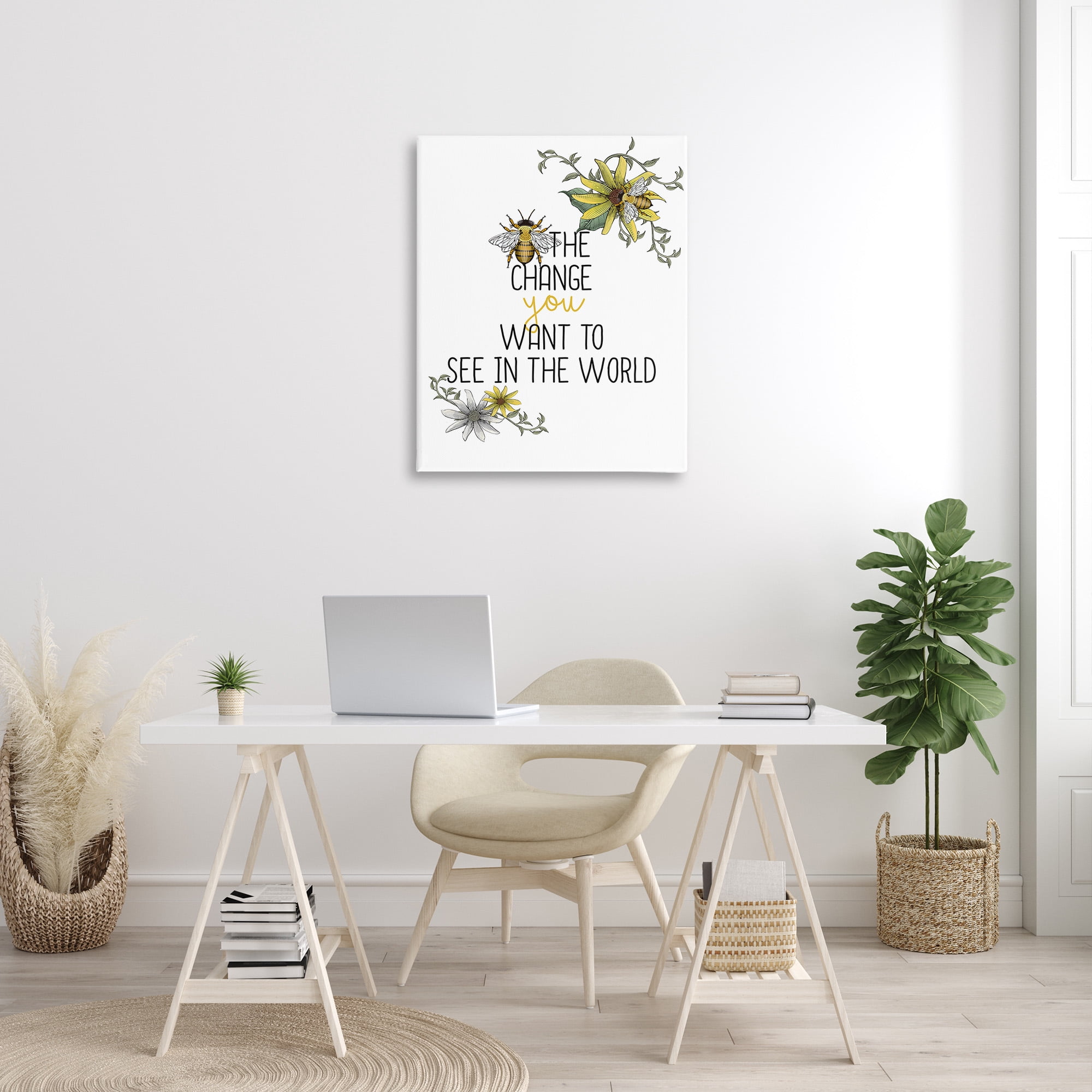 Stupell Industries Bee The Change Botanical & Floral Painting Gallery Wrapped Canvas Art Print Wall Art, 30 x 40