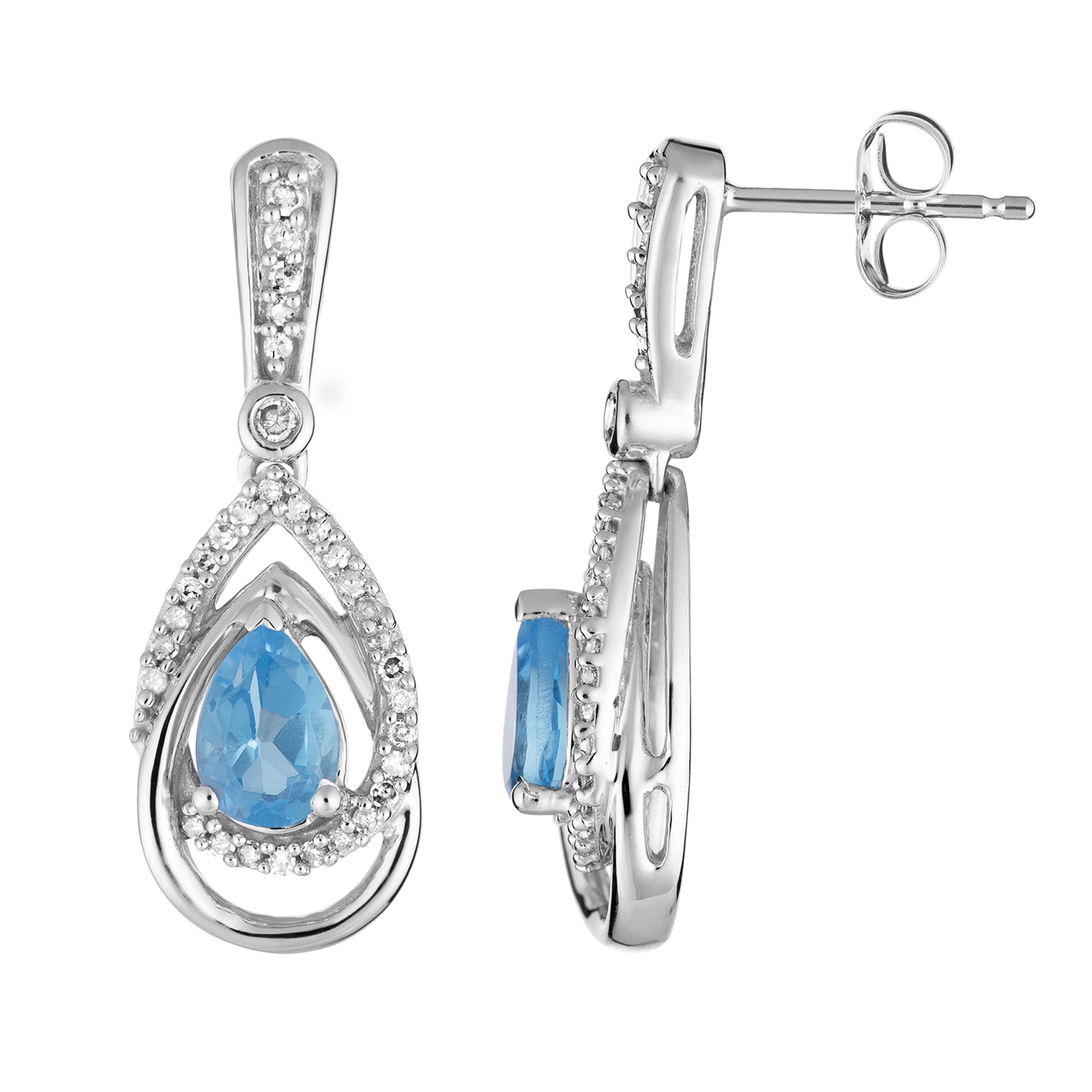 10k White Gold Swiss Blue Topaz & 1/4 Carat T.W. Diamond Drop Earrings