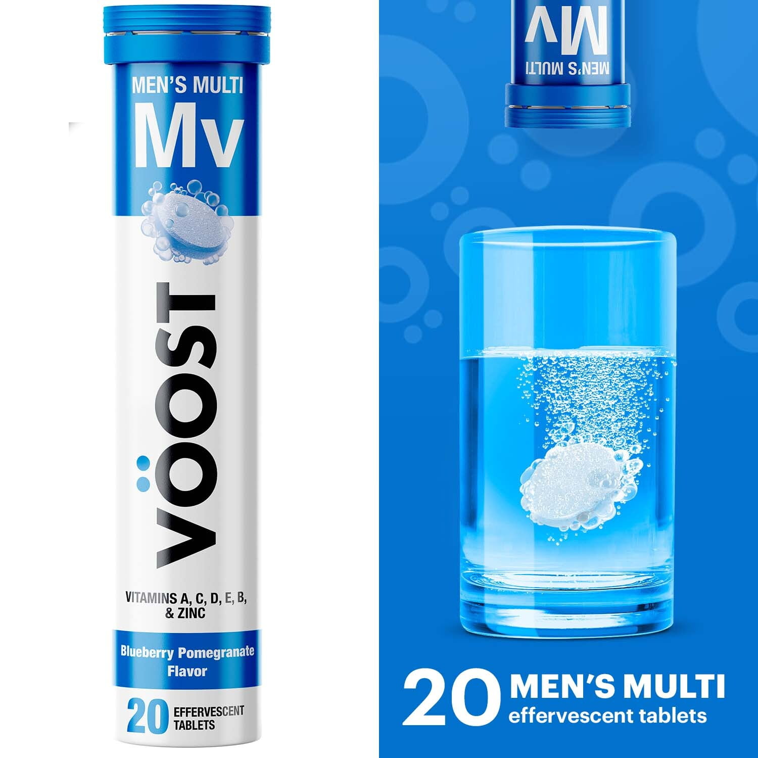 Voost Men’s Multivitamin Effervescent Vitamin Drink Tablet, Blueberry ...