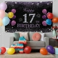 thumbnail image 5 of Happy 17th Birthday Banner, Purple Happy 17th Birthday Party Decorations for Girls, 17 Year Old Birthday Supplies Backdrop Décor, 5.9 X 3.8 Fts, 5 of 10