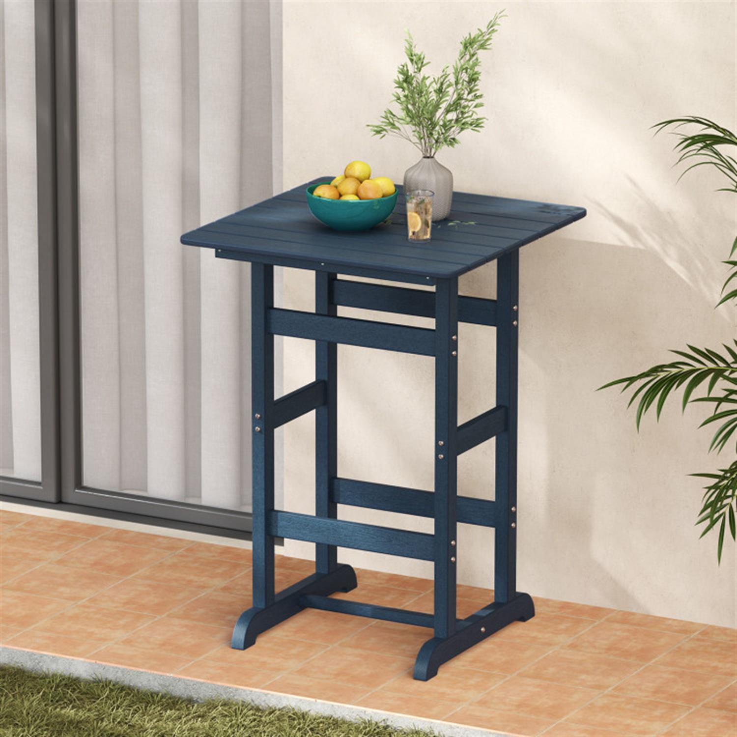 Demi Bonn 30" Square Bar Table Dining Table with Slatted Tabletop for Poolside for Balcony Patio Garden Poolside, Blue