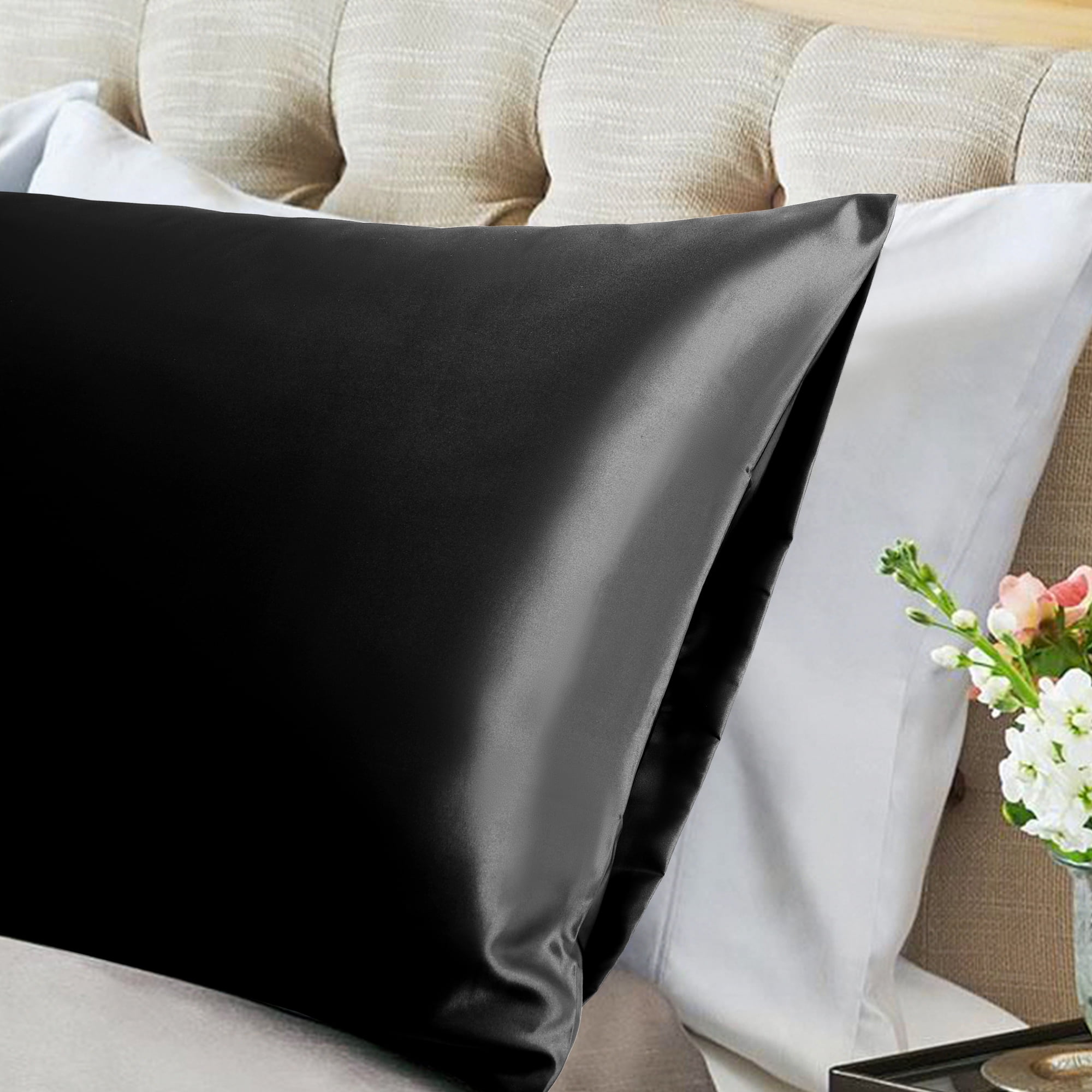 Unique Bargains 2 Pack Polyester Satin Body Pillow Cover 20" x 54" Black