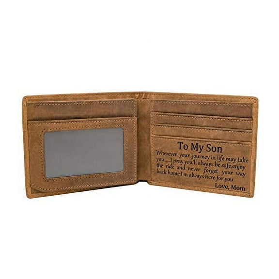 Personalized Leather Wallet For Son?Engraved RFID Blocking Bifold Stylish Wallet For Son From Mom Graduation Birthday Christmas Gifts
