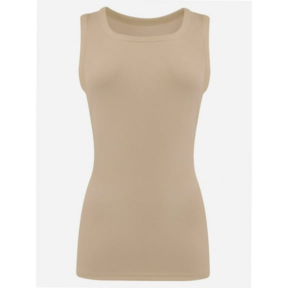 Women's Ribbed Sleeveless Crew Neck Summer Top Casual Basic Strap Tank Top