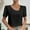 Black, variant on ECZHAW Women's Elegant Asymmetrical Neck Puff Sleeve Blouse Short Sleeve Blouse Tops
