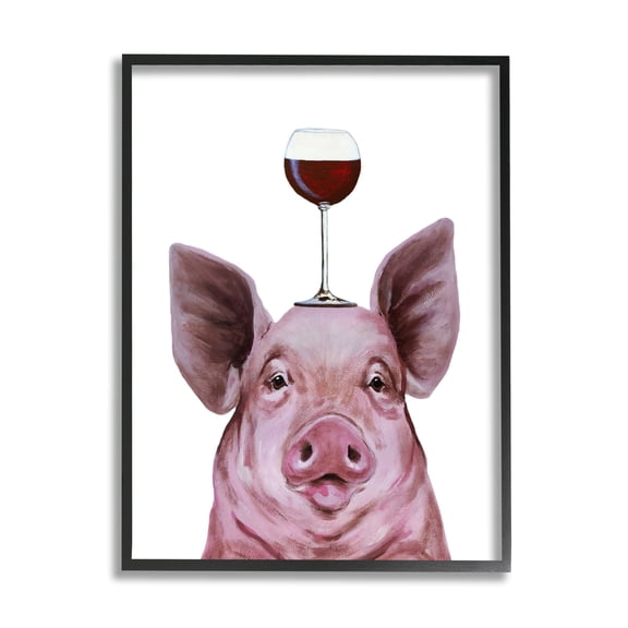 Stupell Industries Cute Farm Pig Looking Holding Wine Glass , 16 x 20, Design by Coco de Paris